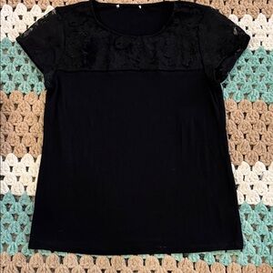 Black Lace Floral Shoulder Top Shirt Blouse Womens sz Large